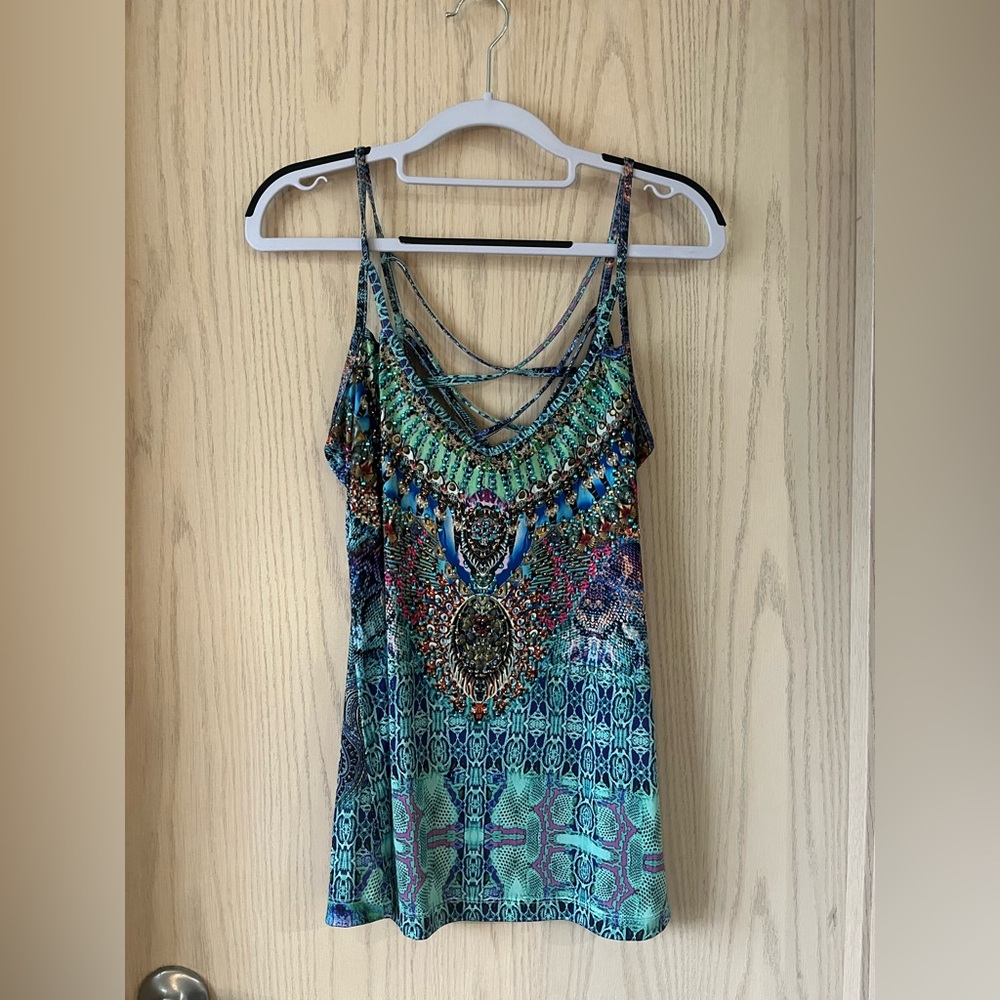 VENUS Teal Bejeweled Top - Like New